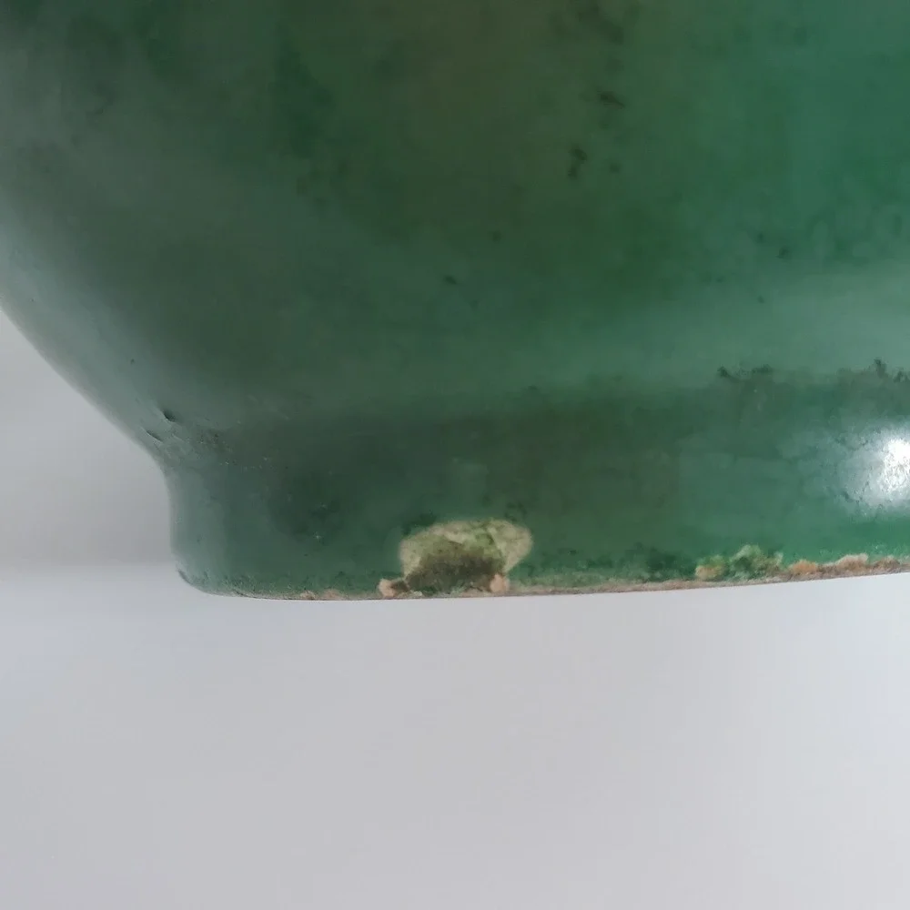 VTG Erphila Art Pottery Pitcher‎ Green Ceramic Czechoslovakia 7 in Tall See Flaw